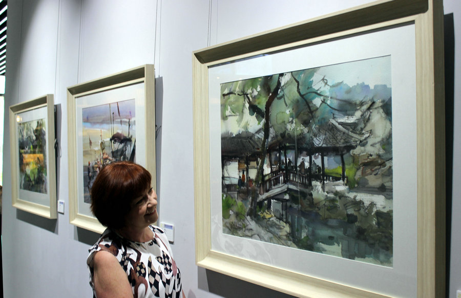 Artists from Asia display watercolors in Suzhou