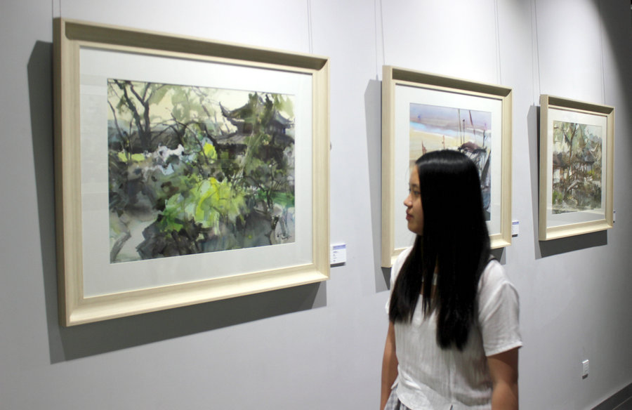 Artists from Asia display watercolors in Suzhou