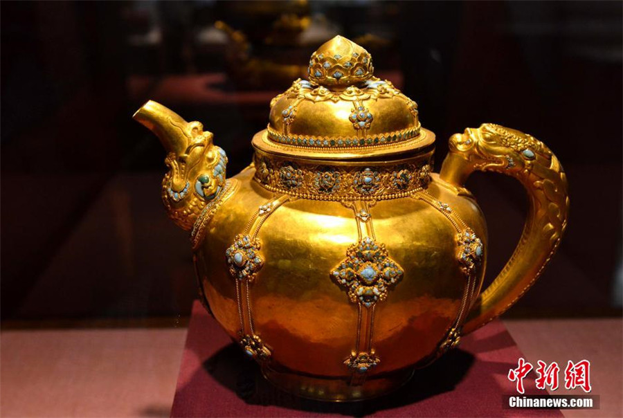 Tibetan gold silverware on display in Lhasa