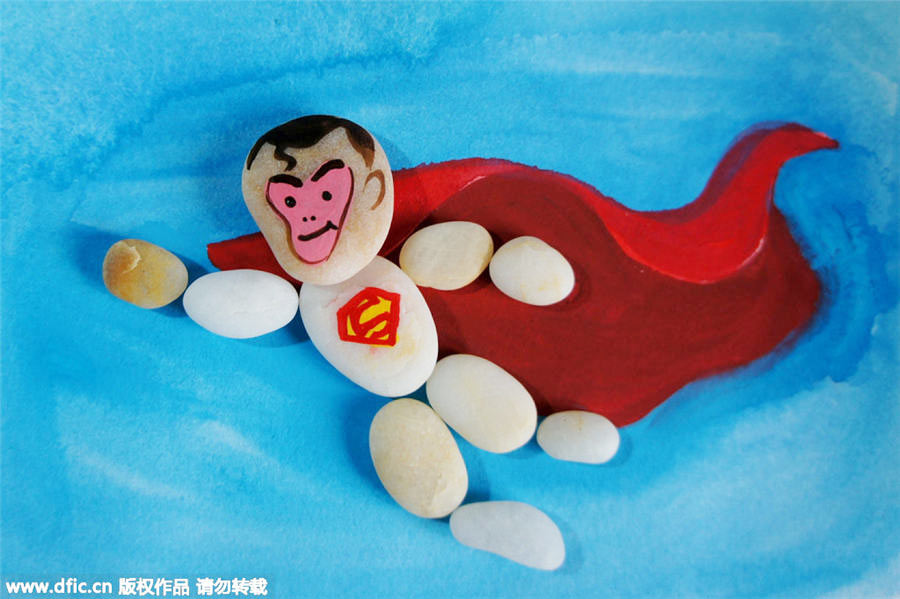 Painted stones turn into comic scenes