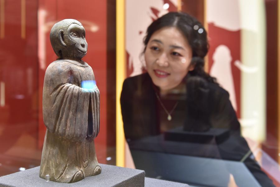 Artworks of monkey figures exhibited in Beijing