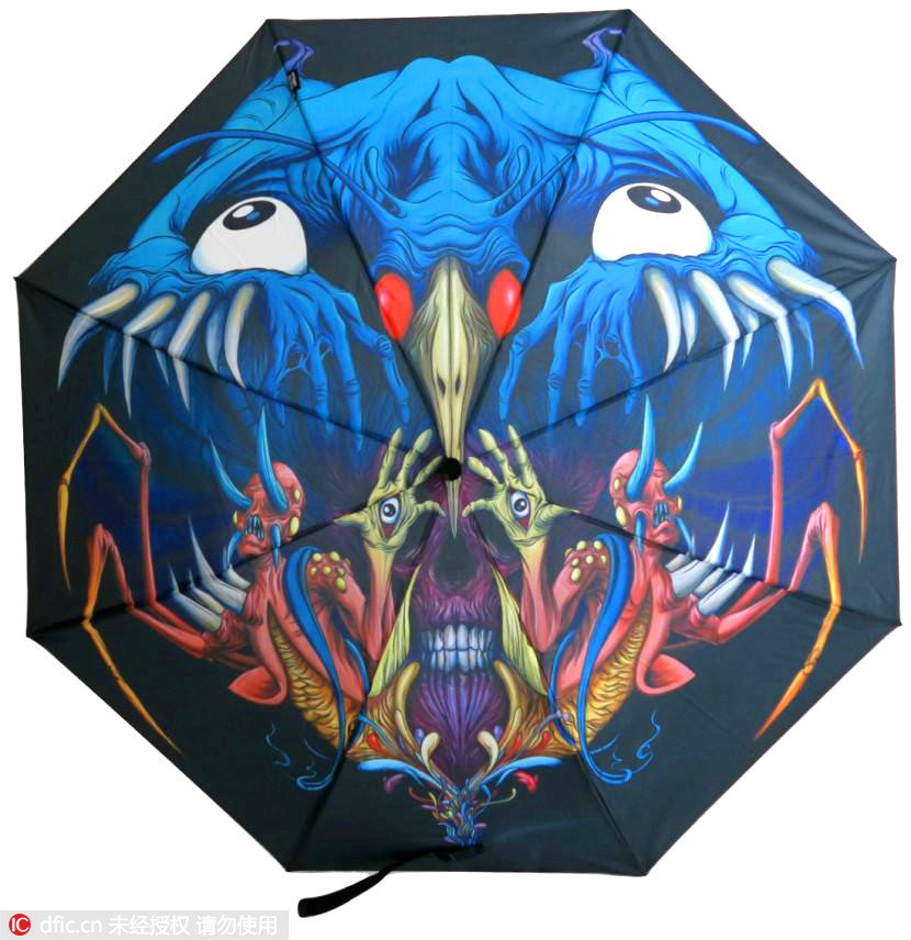 Artistic designs on umbrellas brighten up rainy days