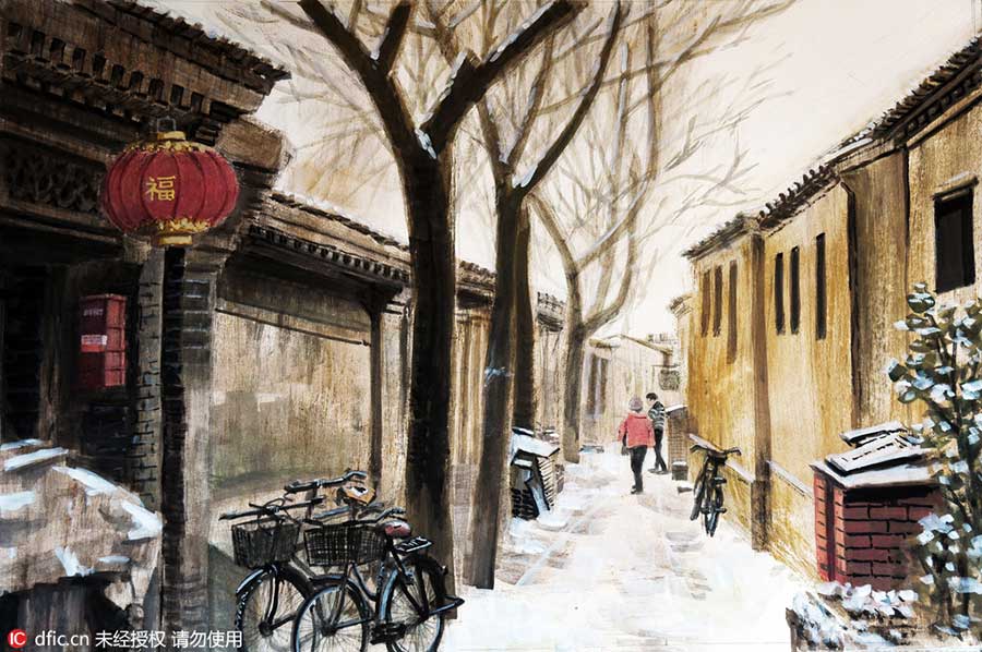 Beijing Hutongs revived in watercolors