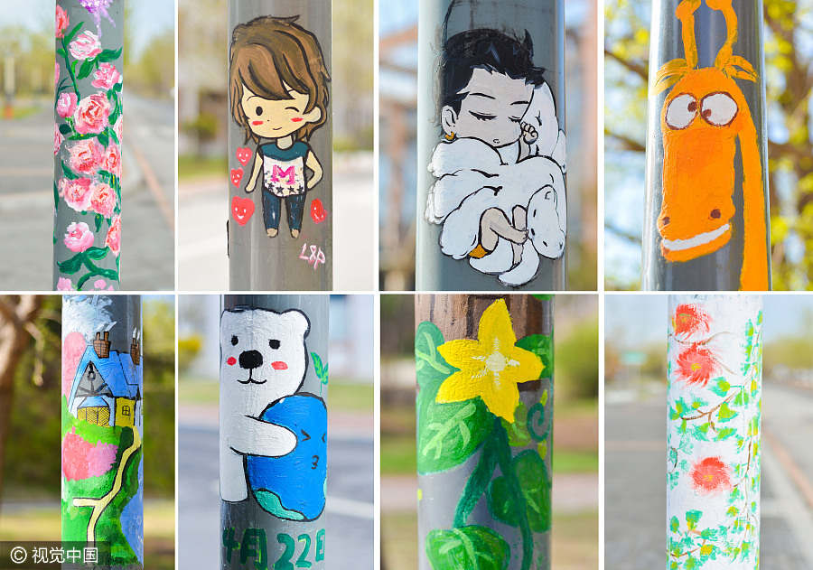 Vivid light pole drawings color campus in name of environment