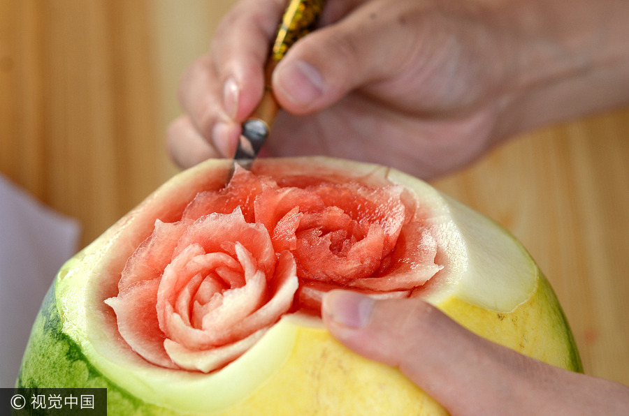 Vivid artworks created on watermelons