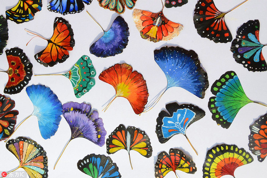 Butterflies on autumn leaves