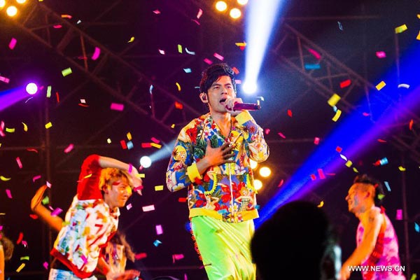 Singer Jay Chou performs during concert in Nanjing