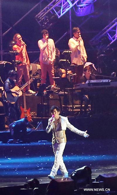 Singer Jay Chou performs during concert in Nanjing