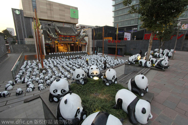 1,600 fiberglass pandas strike pose in Hefei