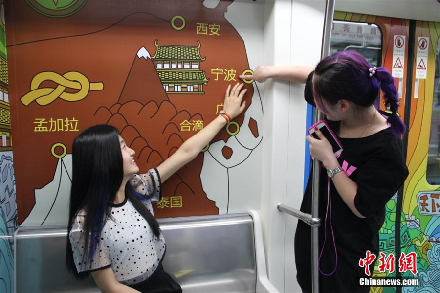 Train filled with cartoon art inspired by Maritime Silk Road