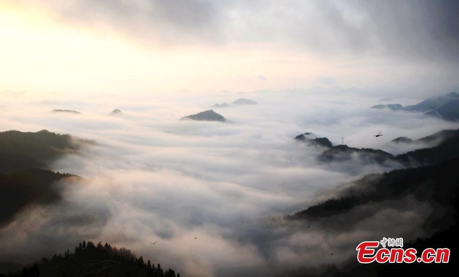 Clouds and fog create remarkable mountain scene