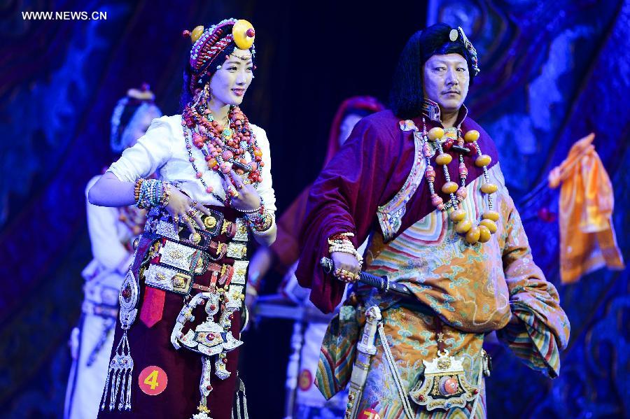 Traditional Tibetan costumes presented in Yushu, NW China