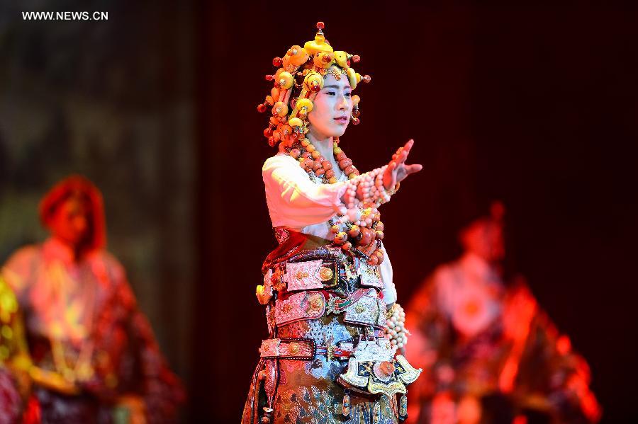 Traditional Tibetan costumes presented in Yushu, NW China