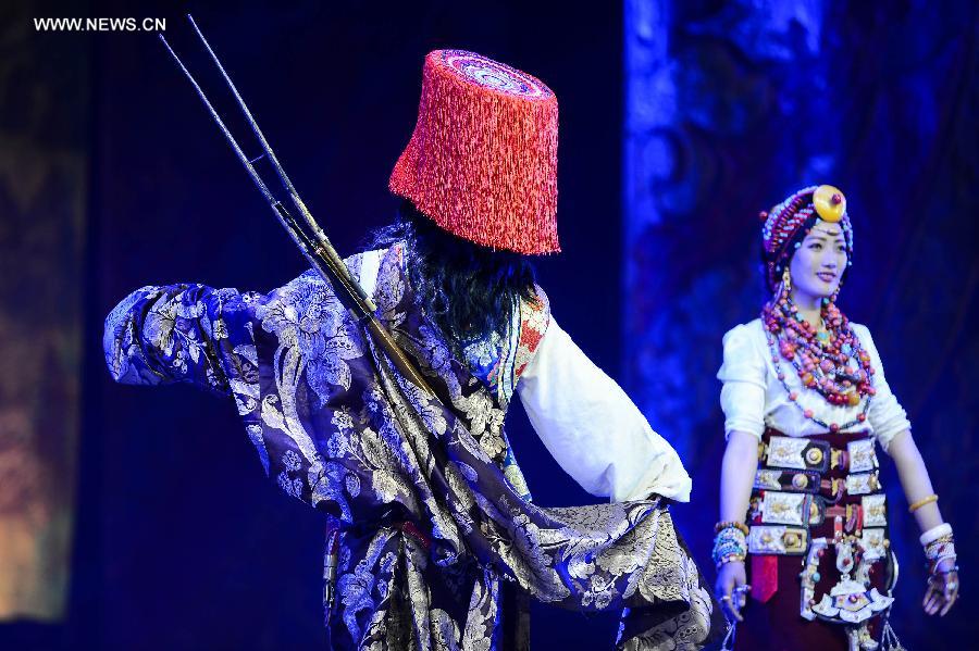 Traditional Tibetan costumes presented in Yushu, NW China