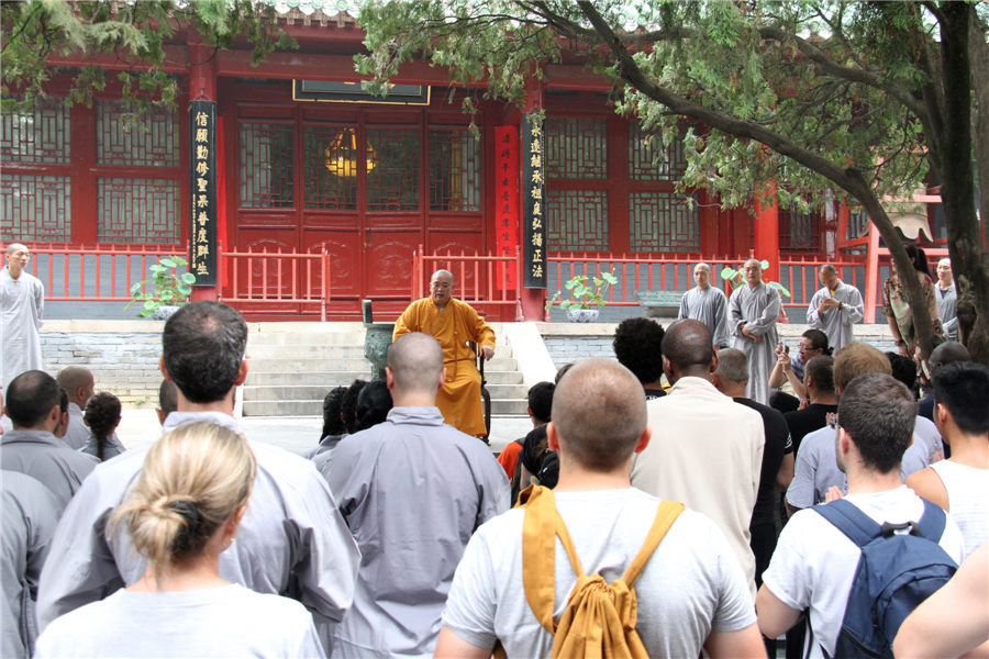 Foreign disciples perform kung fu at Shaolin Temple