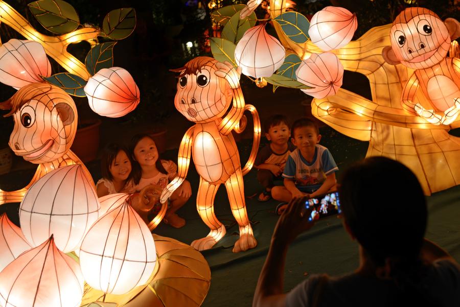 Lantern decorations illuminated for Mid-Autumn Festival celebrations in Singapore
