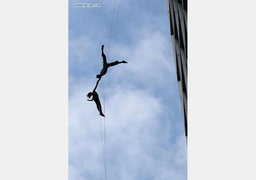 Dancers perform sky ballet in Shanghai