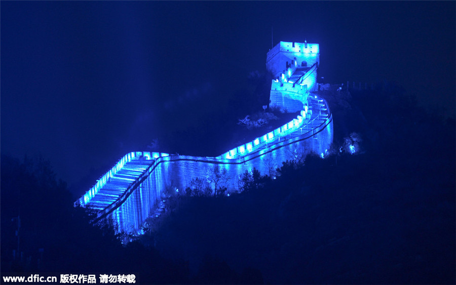 Great Wall lit up to mark 70th anniversary of UN founding