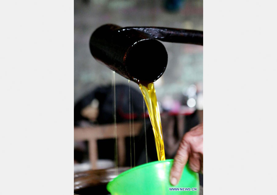 Traditional way of making tea oil preserved in S China