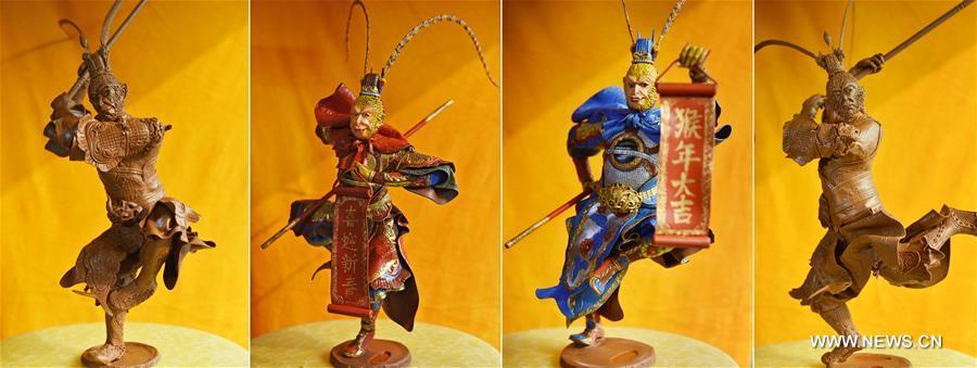 Folk artist makes sculptures of Monkey King to greet Chinese Lunar New Year