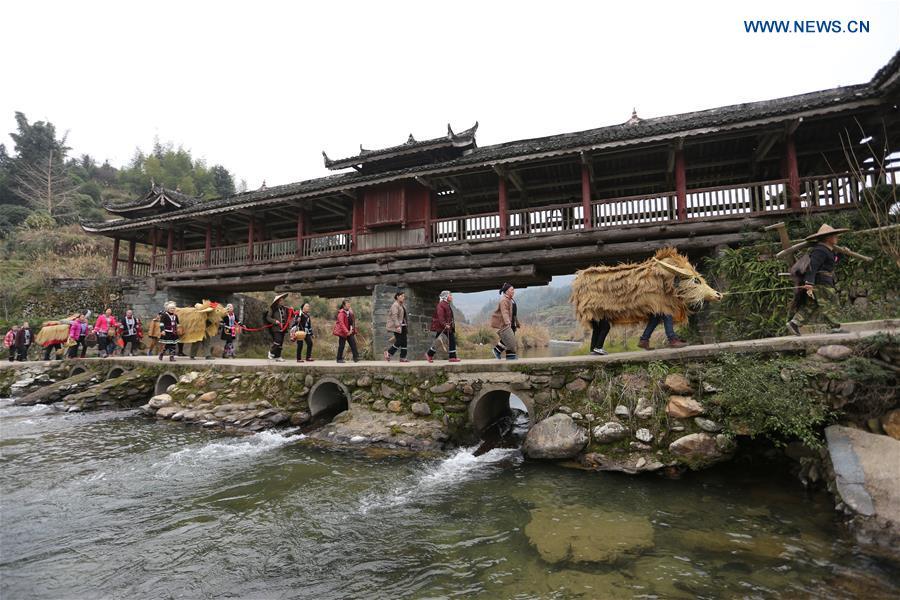 People take part in 'spring cattle' dance in S China