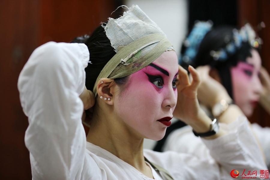 Backstage of a Chinese opera troupe