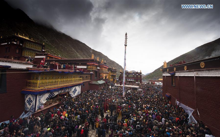 Buddhism followers attend religious service in Tibet