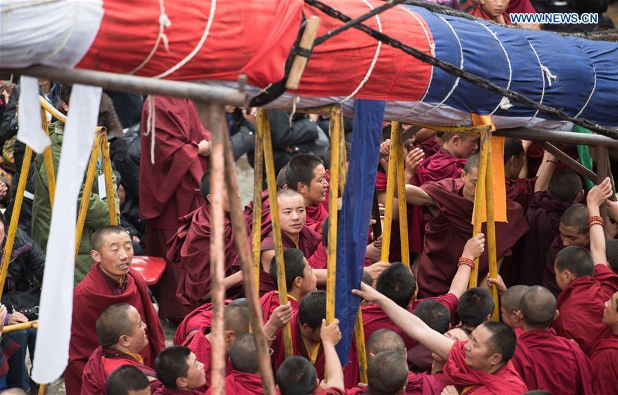Buddhism followers attend religious service in Tibet
