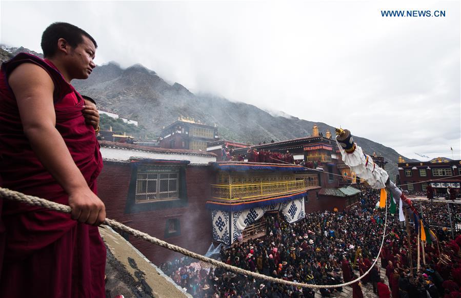 Buddhism followers attend religious service in Tibet