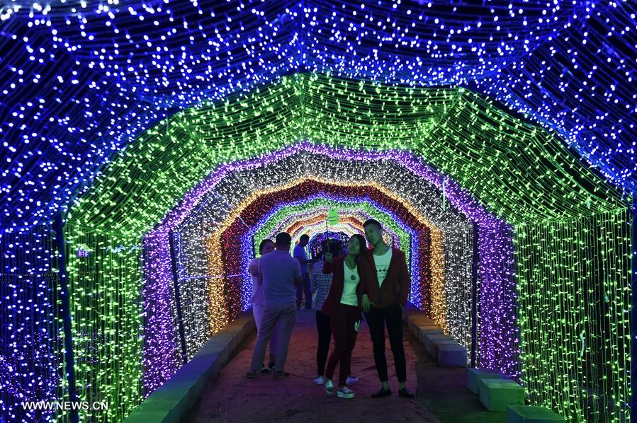 Tourists enjoy light art festival in China's Taiyuan