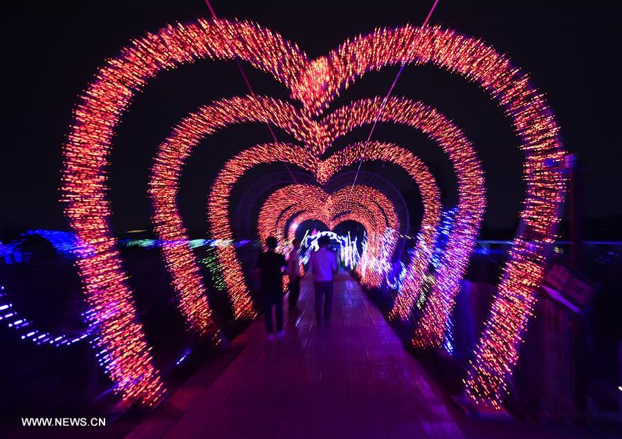 Tourists enjoy light art festival in China's Taiyuan