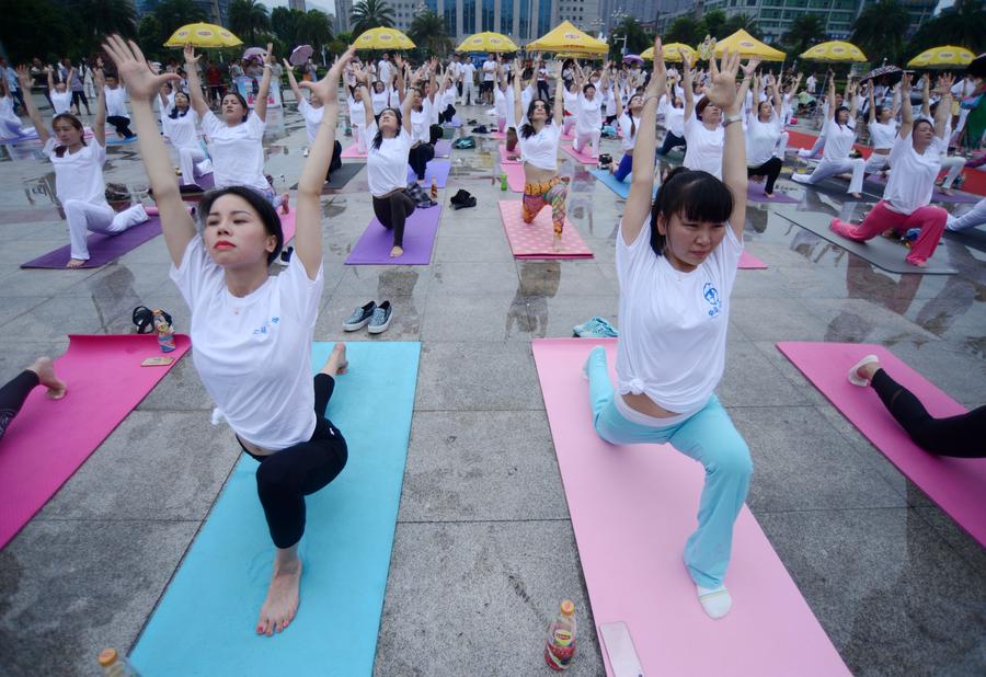 People practice yoga in Hunan