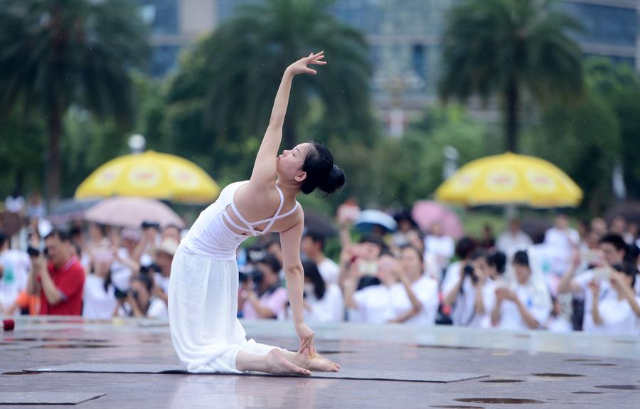 People practice yoga in Hunan