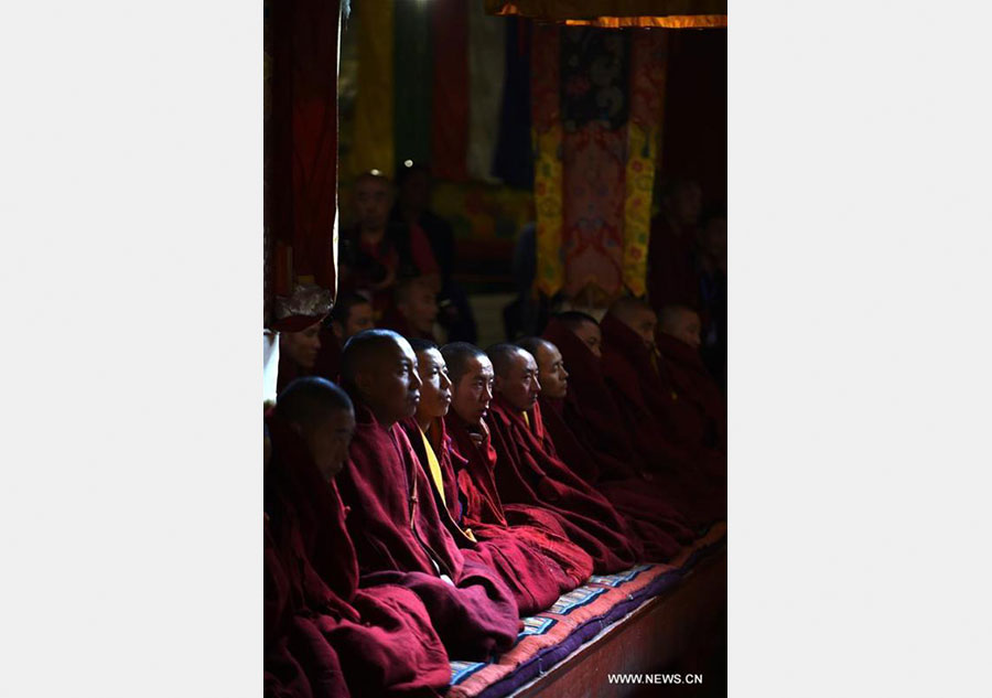 Lamas attend sutra debate at Ganden Monastery in Lhasa