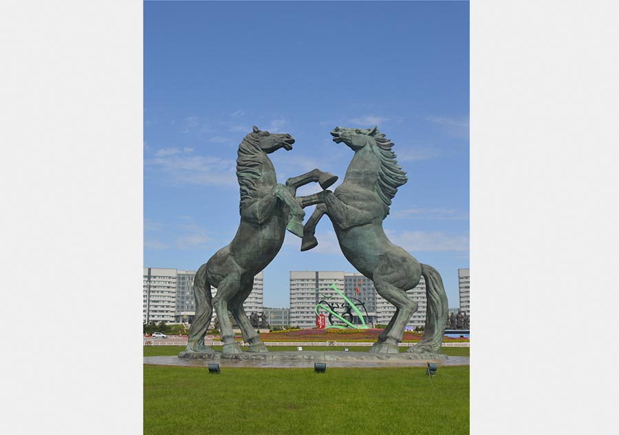 Huge bronze sculpture groups stand out in Genghis Khan Square in Ordos