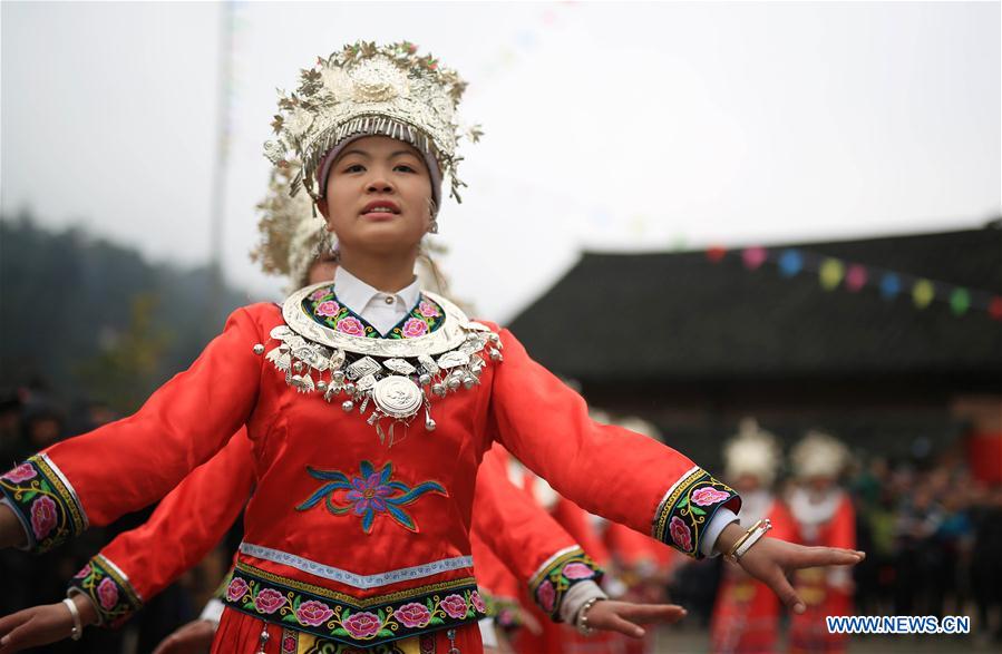 People of Miao ethnic group take part in folk events welcoming spring