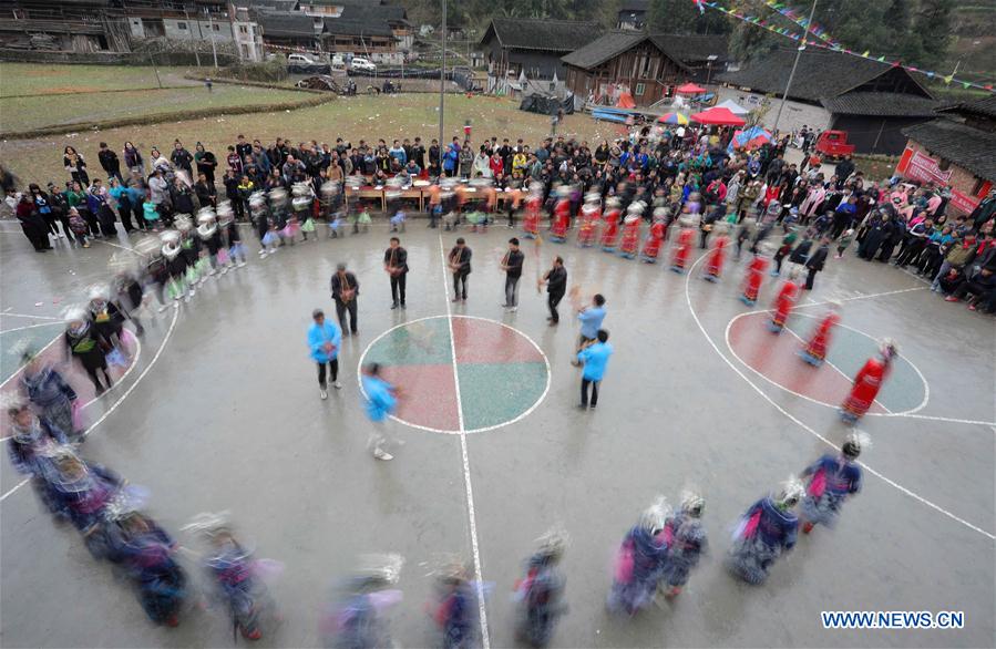 People of Miao ethnic group take part in folk events welcoming spring