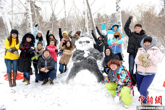 长春市民堆“鸟叔”雪人 大跳骑马舞