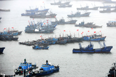 烟台海域船舶抵御台风“梅花”侵袭(组图)