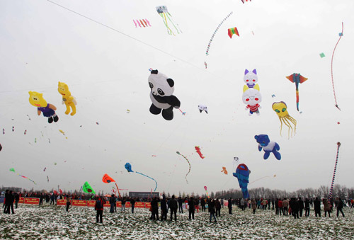 第30届潍坊国际风筝会开幕 海内外风筝高手雪上竞赛