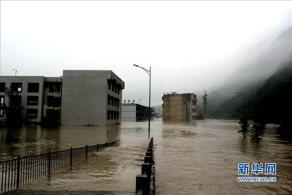 北川“5·12”地震遗址因暴雨淹没