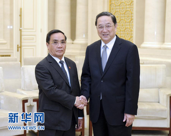 俞正声会见老挝总理通邢