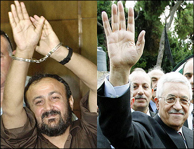 A composite picture shows jailed Fatah leader Marwan Barghuti (L) and Palestine Liberation Organization (PLO) Chief Mahmud Abbas. Barghuti announced that he is withdrawing from the contest to become the next president of the Palestinian Authority, confirming his support for Abu Mazen (Mahmud Abbas) for the position. [AFP]