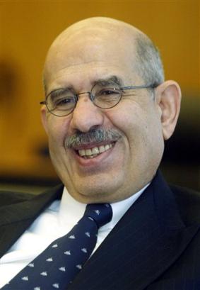Director General of the International Atomic Energy Agency (IAEA) Mohamed ElBaradei laughs during an interview with the Associated Press, on Wednesday, Jan. 5, 2005, at Vienna's International Center. ElBaradei says that Iran will allow U.N. inspectors to inspect a huge military site that the United States alleges is linked to a secret nuclear weapons program. [AP]