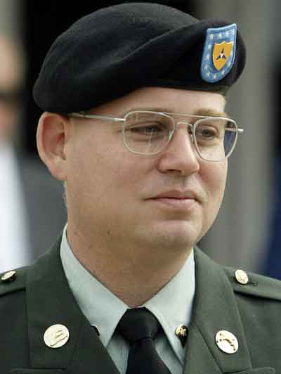 U.S. Army SPC Charles Graner leaves the courthouse during a break in his court martial at Fort Hood, Texas January 10, 2005 on charges in connection with prisoner abuse at the Iraq Abu Ghraib prison. The scandal erupted last April when photographs depicting U.S. soldiers taunting and humiliating naked prisoners became public. [Reuters]