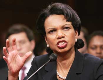 U.S. Secretary of State-designate Condoleezza Rice testifies before the U.S. Senate Foreign Relations Committee, during her confirmation hearing on Capitol Hill in Washington, January 18, 2005. Rice said the US will seek to develop candid, cooperative and constructive relationship with China. [Reuters]