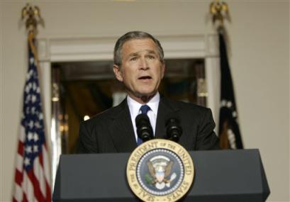 President Bush makes remarks on the elections in Iraq from the White House, Sunday, Jan. 30, 2005, in Washington. [AP]
