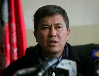 Afghanistan (news - web sites)'s Minister of Transport Enayatullah Qasimi speaks during a news conference in Kabul February 4, 2005. An Afghan passenger plane missing since Thursday with 104 people on board, including at least 13 foreigners, may have crashed after being turned away from Kabul airport during a snow storm, officials said on Friday. REUTERS/Ahmad Masood 