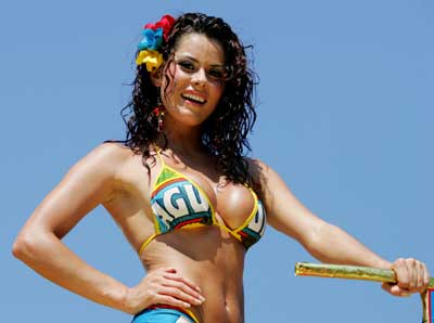 A Colombian woman dances during the first day of carnival in Barranquilla, February 5 2005. Thousands of people are in the Caribbean city to celebrate carnival festivities. 