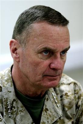 NATO Supreme Operational Commander, Gen. James L. Jones of the U.S., listens to a question during a press conference in Kabul airport on Wednesday, March 23, 2005, Afghanistan. Jones is on a overnight visit to Afghanistan to visit NATO Forces. [AP]